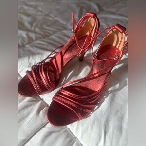(*LIKE NEW) - Free People Red Heels with Strappy Design